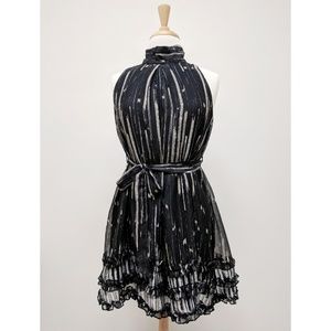 High Collar Grunge Print Dress